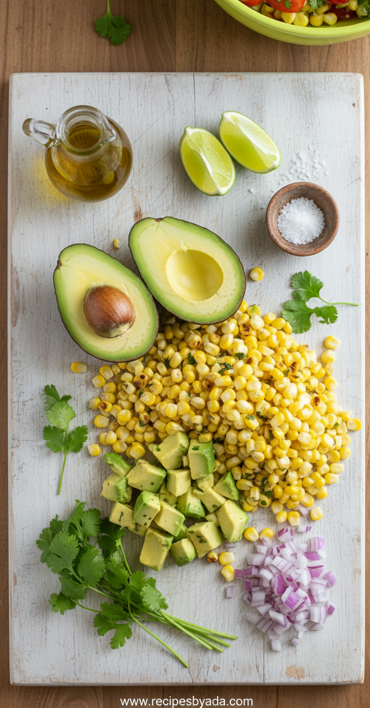 Fresh ingredients for avocado corn salad
