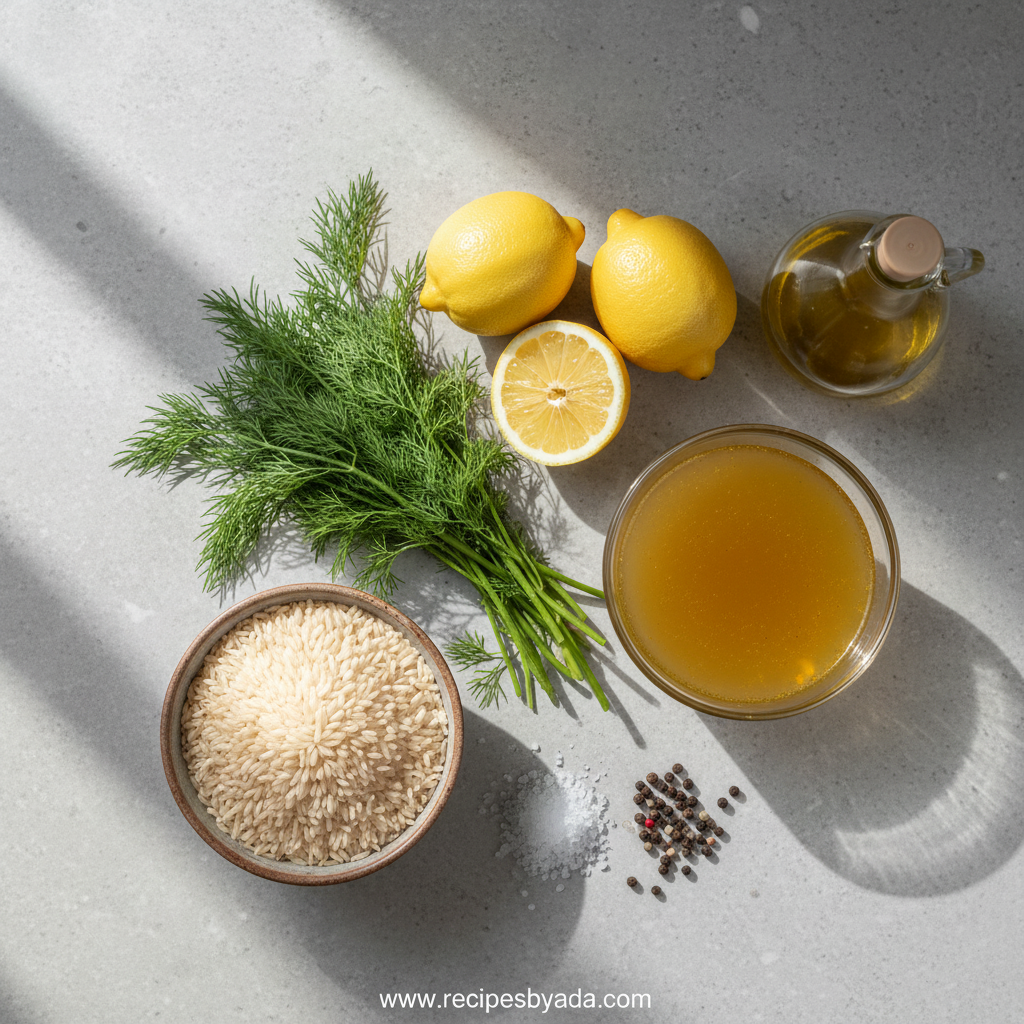 Ingredients for Greek lemon rice recipe