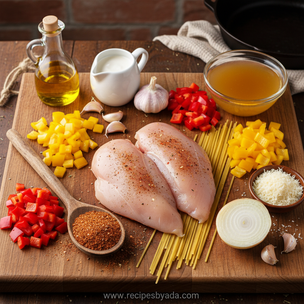 Ingredients for Cajun chicken spaghetti