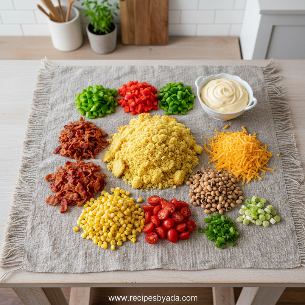 Fresh ingredients for Southern cornbread salad