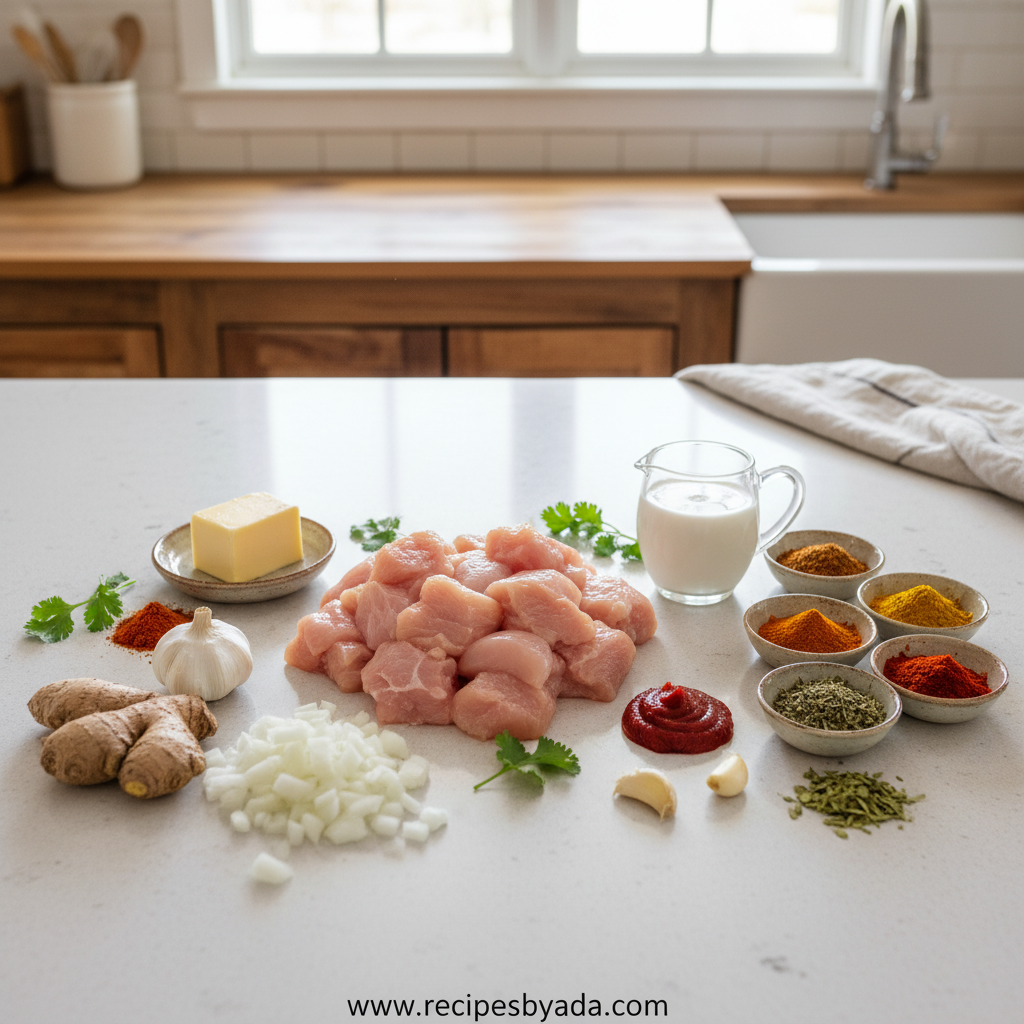 Ingredients for Texas Roadhouse copycat butter chicken skillet
