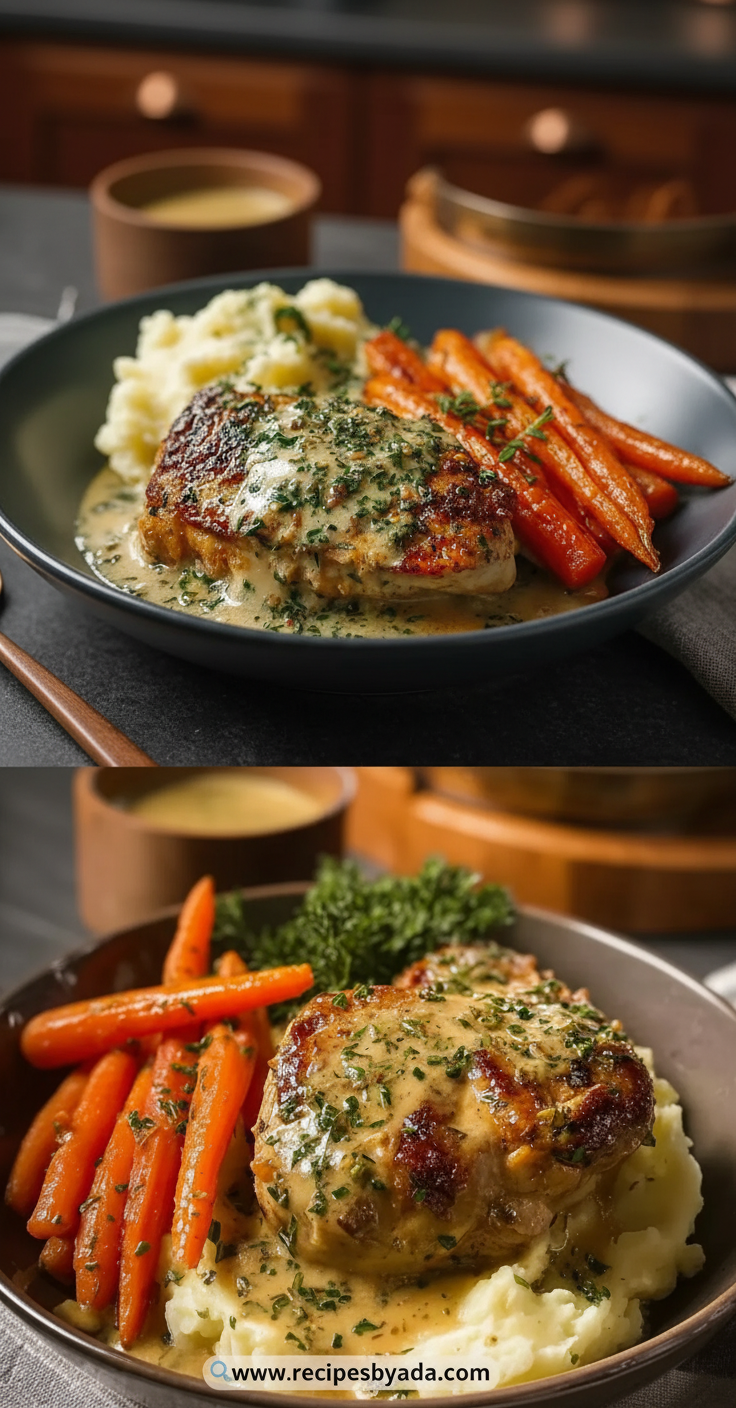 creamy-herb-chicken-with-mashed-potatoes---honey-glazed-carrots-dinner_feature