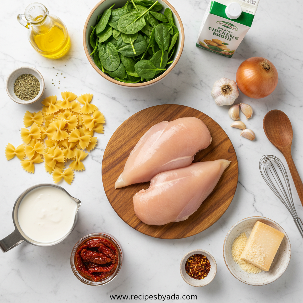 Ingredients for creamy marry me chicken pasta