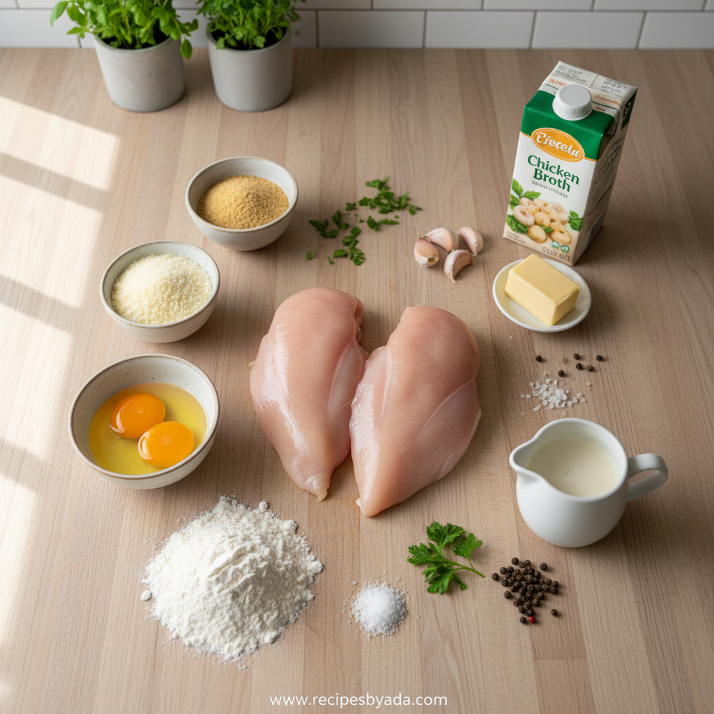 Ingredients for crispy Parmesan chicken and garlic sauce