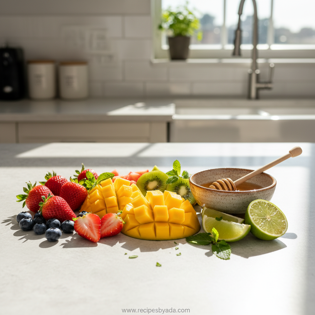 Fresh ingredients for honey lime fruit salad