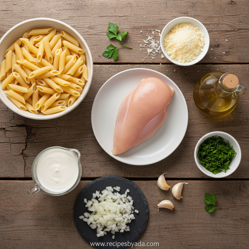 Fresh ingredients for homemade chicken pasta
