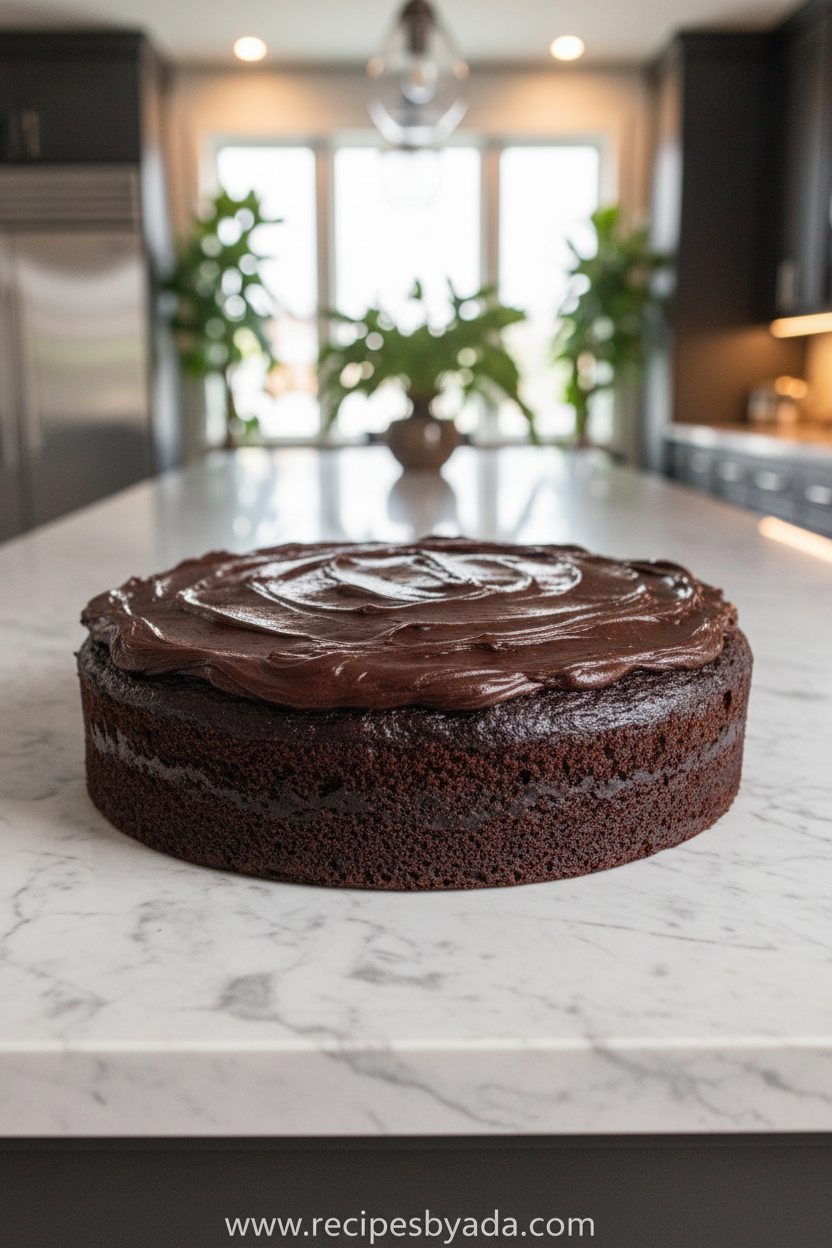 Perfect moist fudgy chocolate cake baked in one bowl