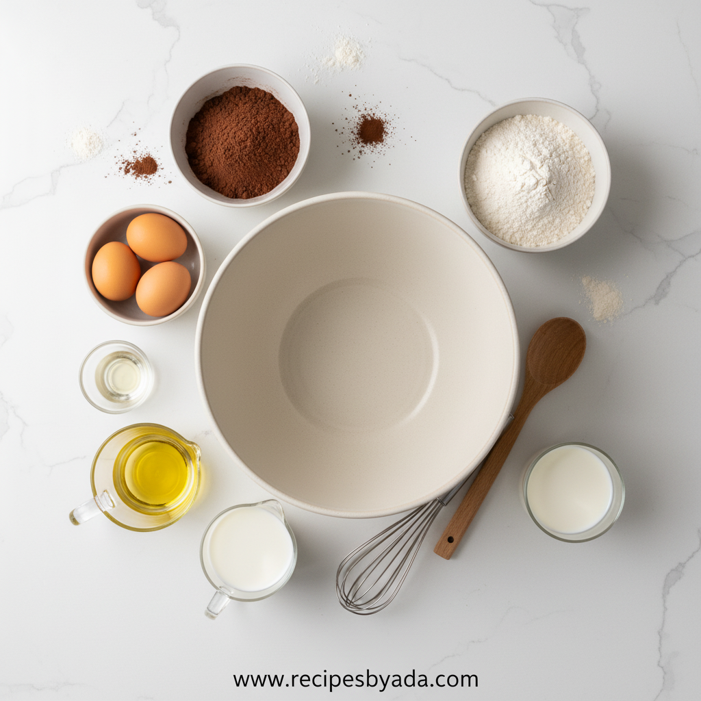 Ingredients for one bowl chocolate cake