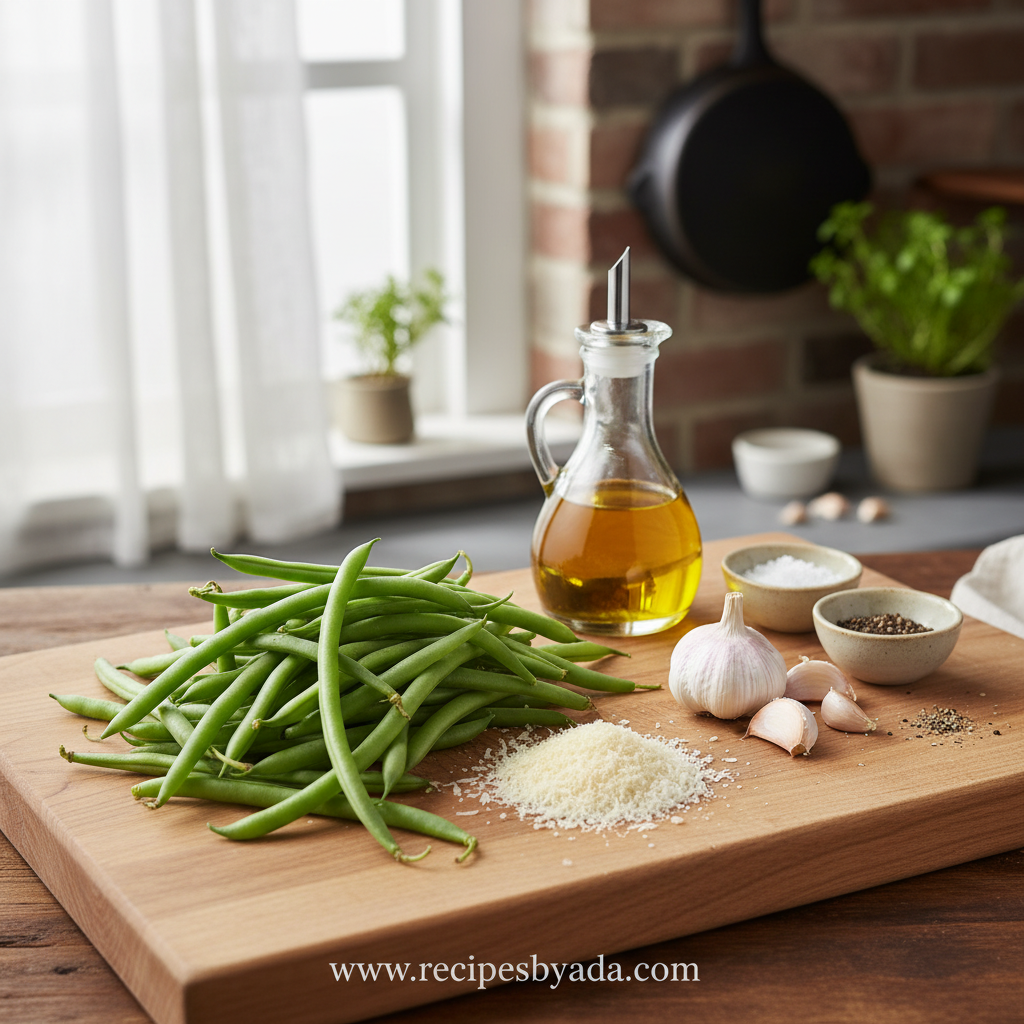 Ingredients for garlic Parmesan green beans