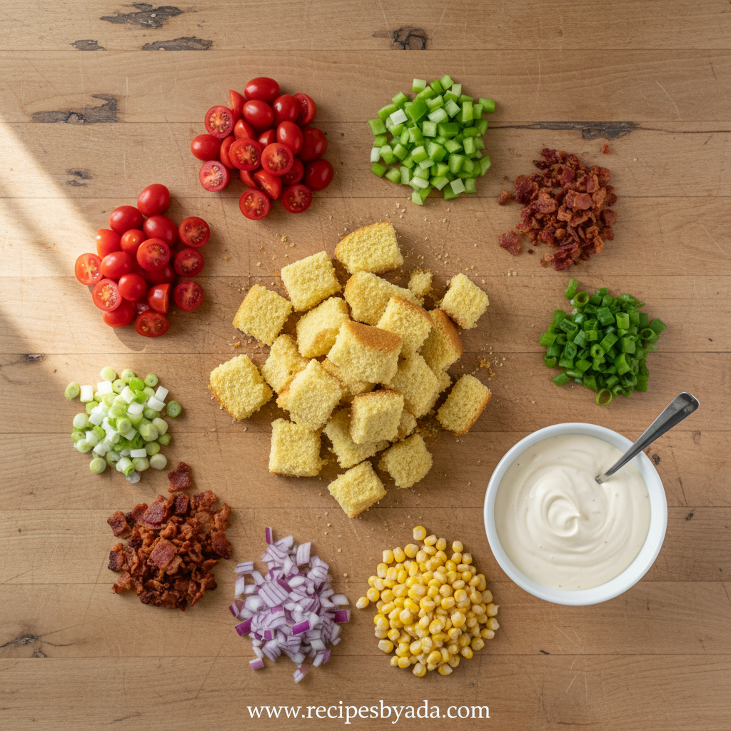 Ingredients for Paula Deen cornbread salad