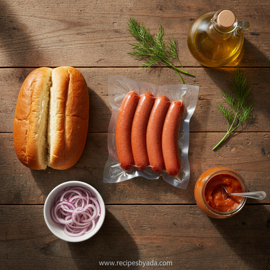 Ingredients for making regional hot dog recipes