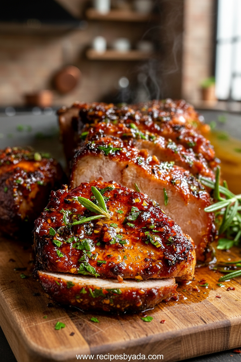 Delicious glazed maple mustard protein served with roasted vegetables