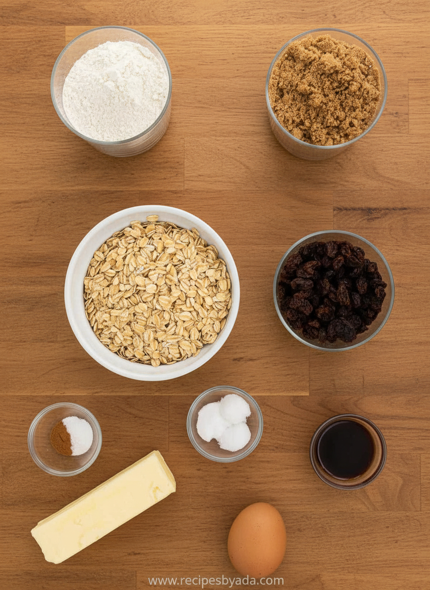 Ingredients for making perfect oatmeal cookies
