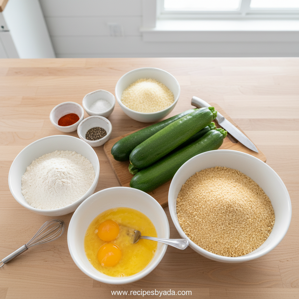 Crispy Summer Air Fryer Zucchini Fries - Easy Garden Zucchini Snack Sticks Recipe 2 Ingredients for crispy air fryer zucchini fries including zucchini, breadcrumbs, and seasonings