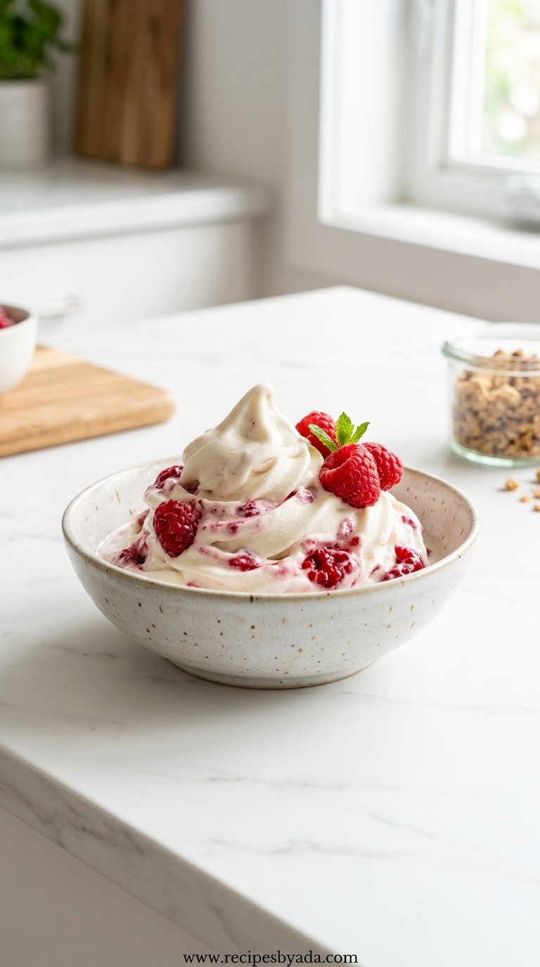 Easy Frozen Greek Yogurt with Raspberries - Healthy Berry Yogurt Dessert 1 easy-frozen-greek-yogurt---healthy-dessert-with-raspberries_feature