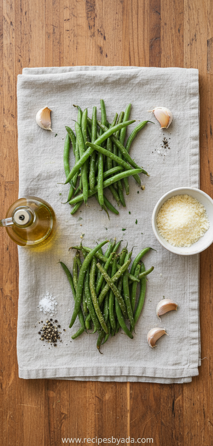 Garlic Parmesan Roasted Green Beans - Crispy Oven-Baked Side Dish 2 Ingredients for garlic Parmesan roasted green beans