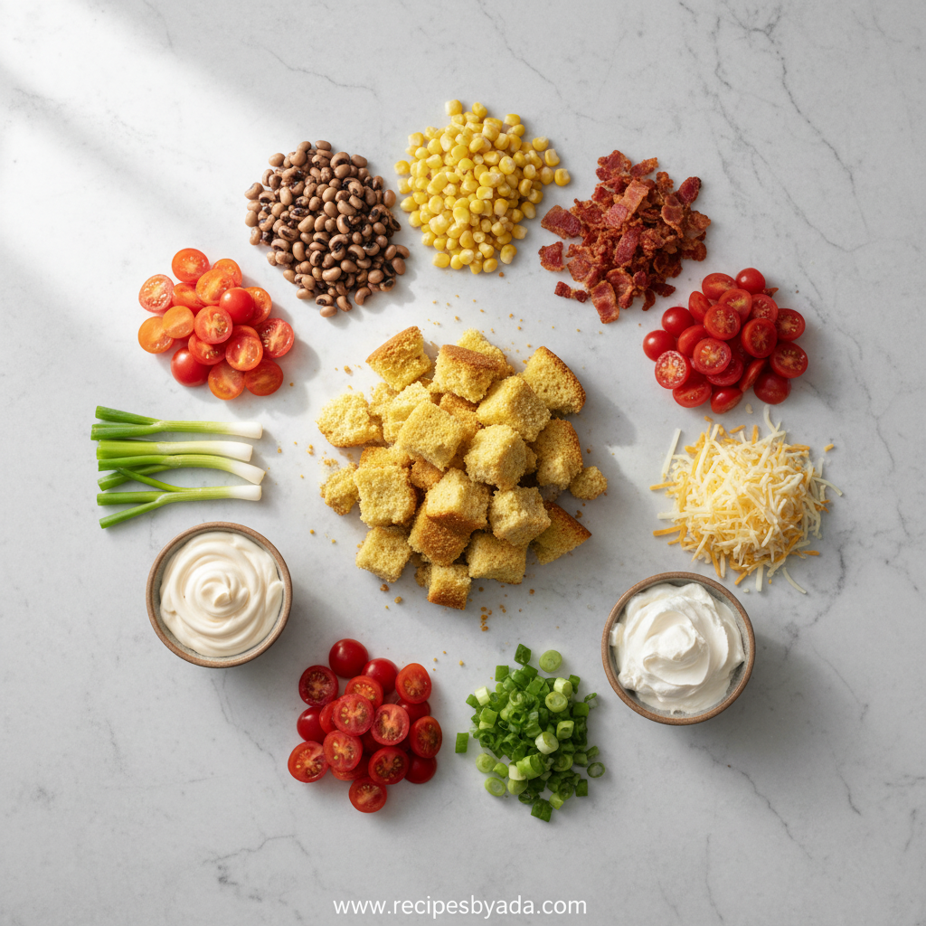 Paula Deen Cornbread Salad - Classic Southern Layered Recipe 2 Ingredients for making Paula Deen cornbread salad