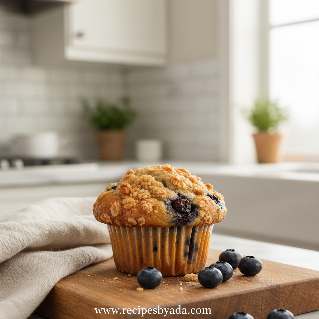 Fluffy blueberry muffins with crumble topping