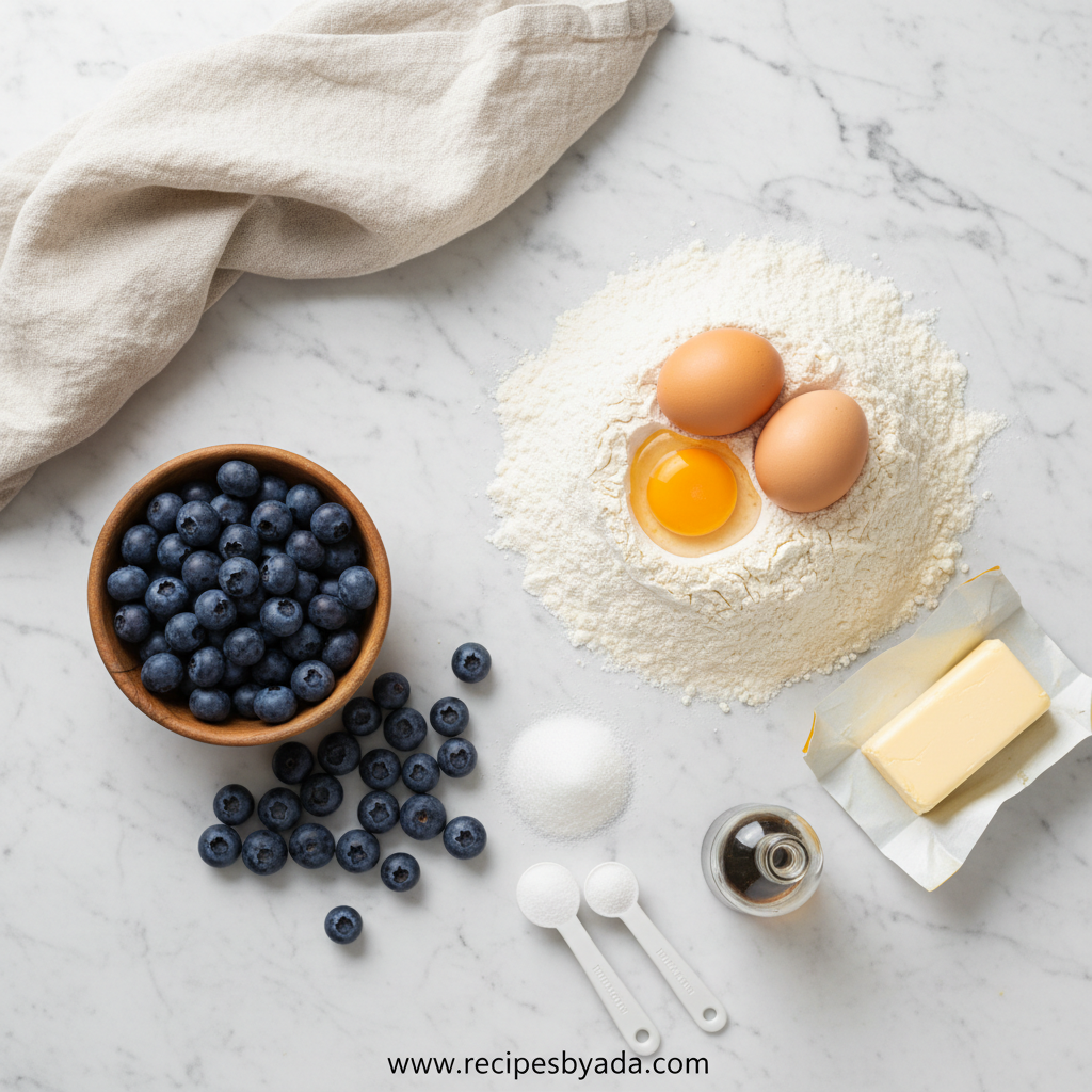Ingredients for blueberry muffins with crumble topping