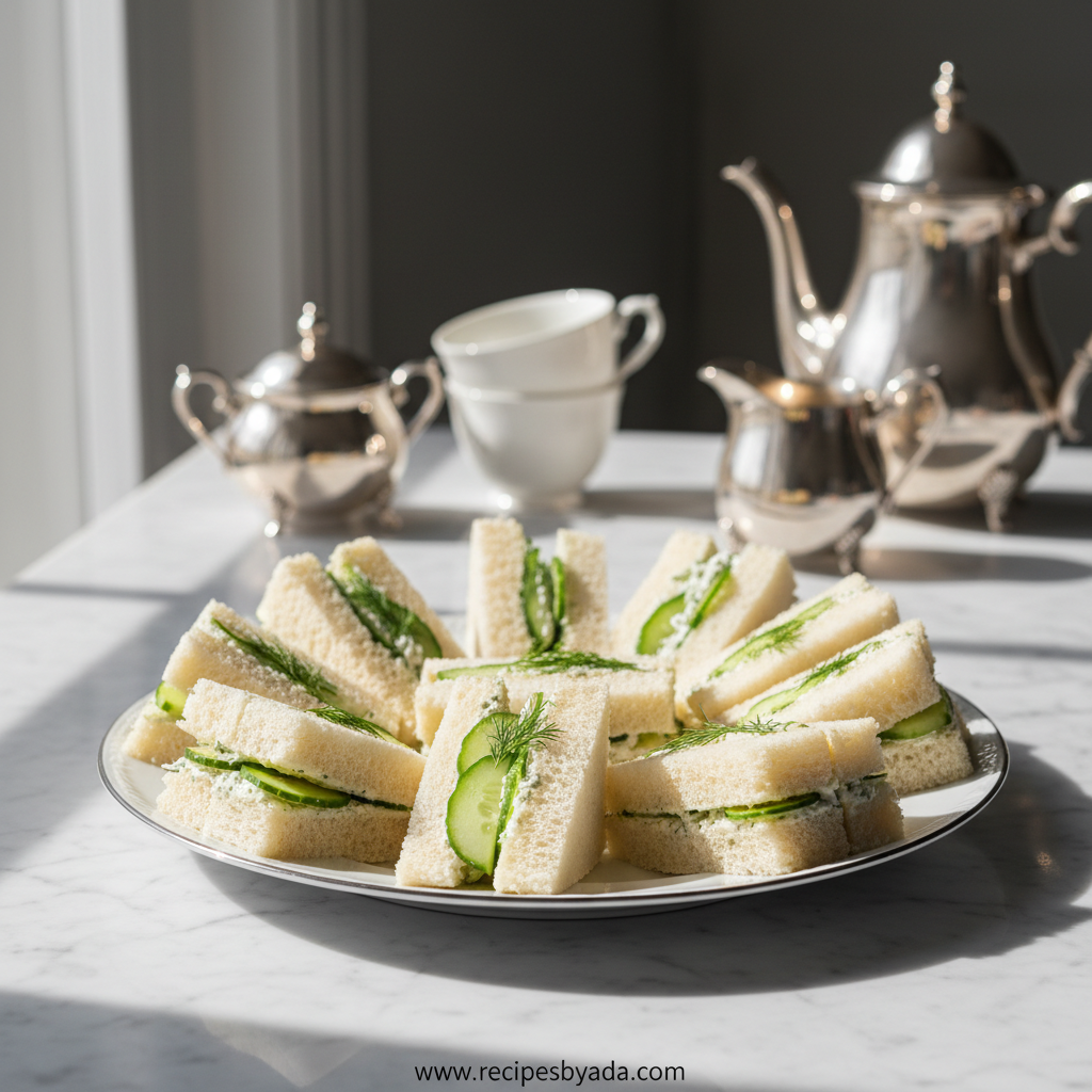 Classic Cucumber Sandwiches served on a platter