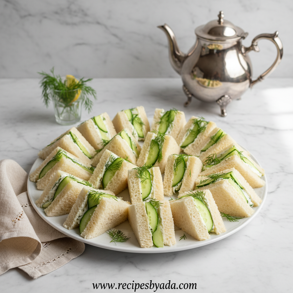 Classic cucumber tea sandwiches served on a platter