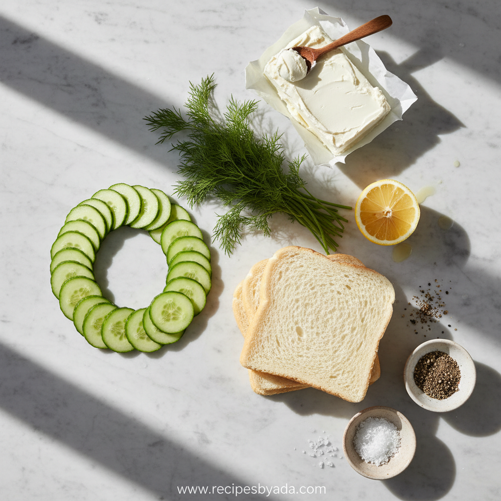 Ingredients for cucumber tea sandwiches