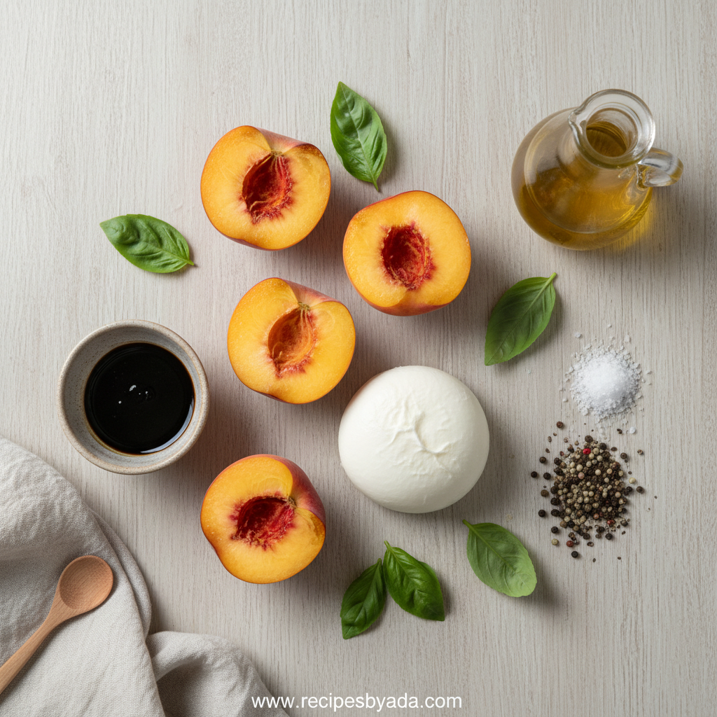 Ingredients for Fresh Grilled Peach Burrata Salad