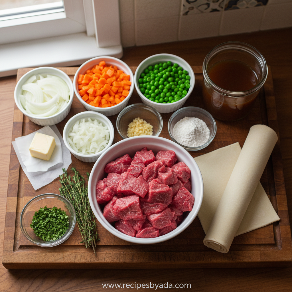 Ingredients for individual beef pot pies