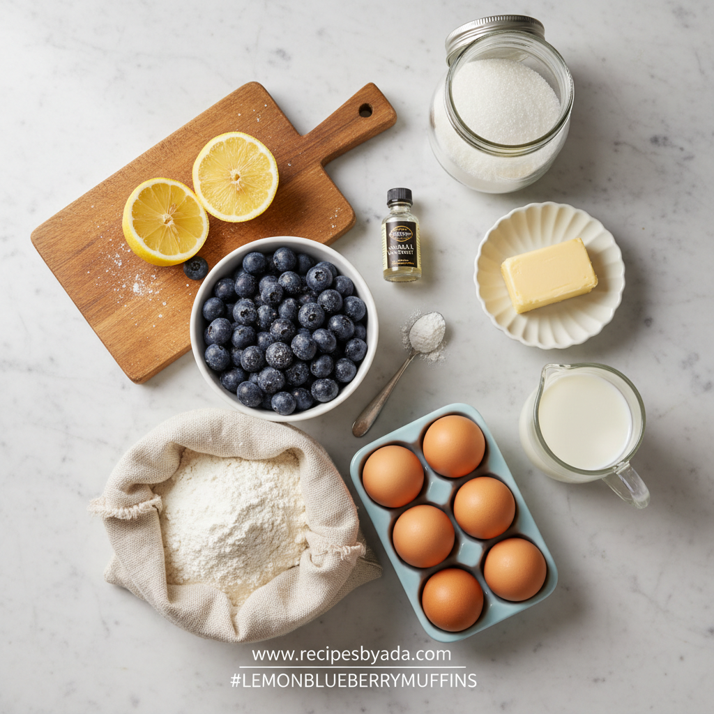 Ingredients for lemon blueberry muffins