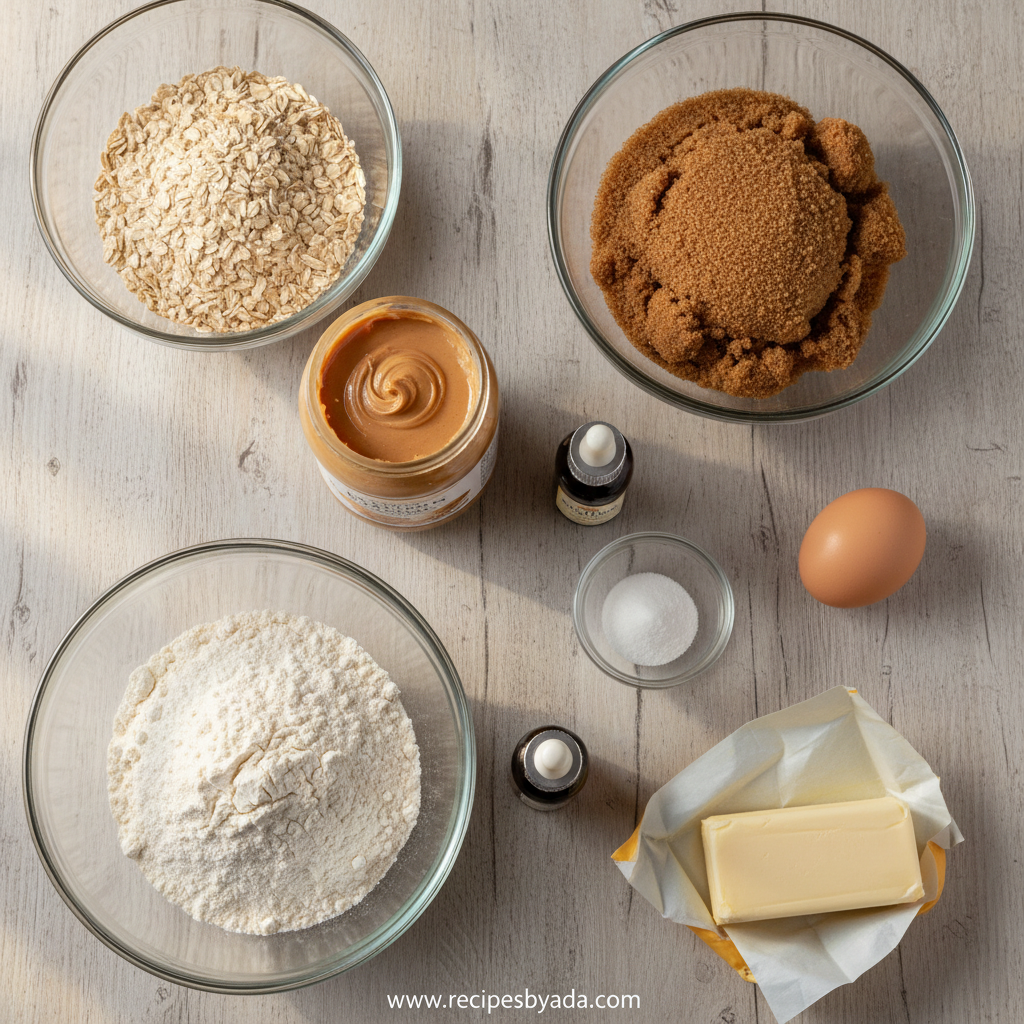 Ingredients for Peanut Butter Oatmeal Cookies