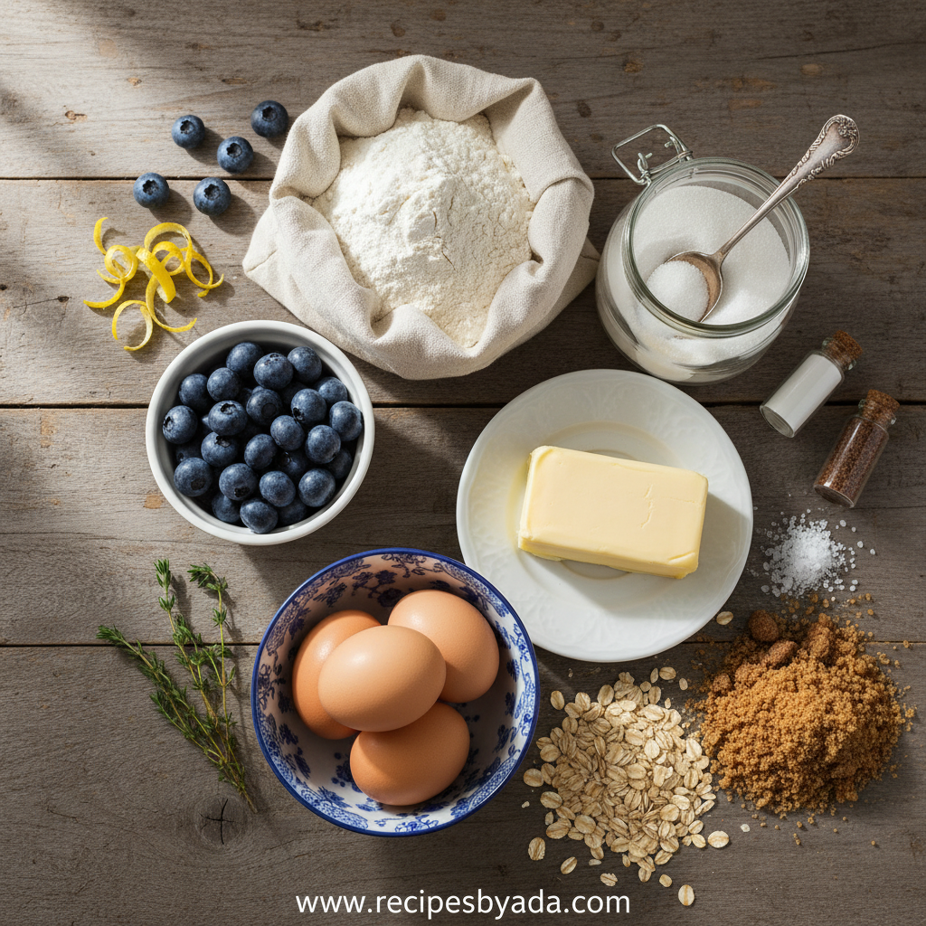 Ingredients for Blueberry Muffins with Crumble Topping