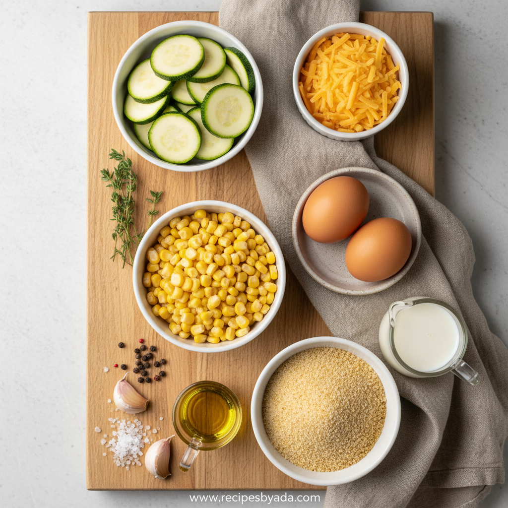 Ingredients for Cheesy Baked Zucchini and Corn Casserole