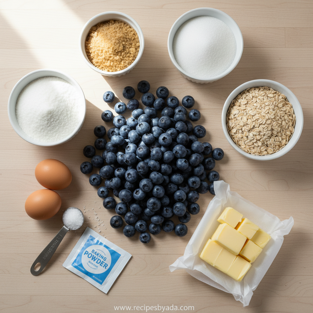 Ingredients for blueberry muffins with crumble top