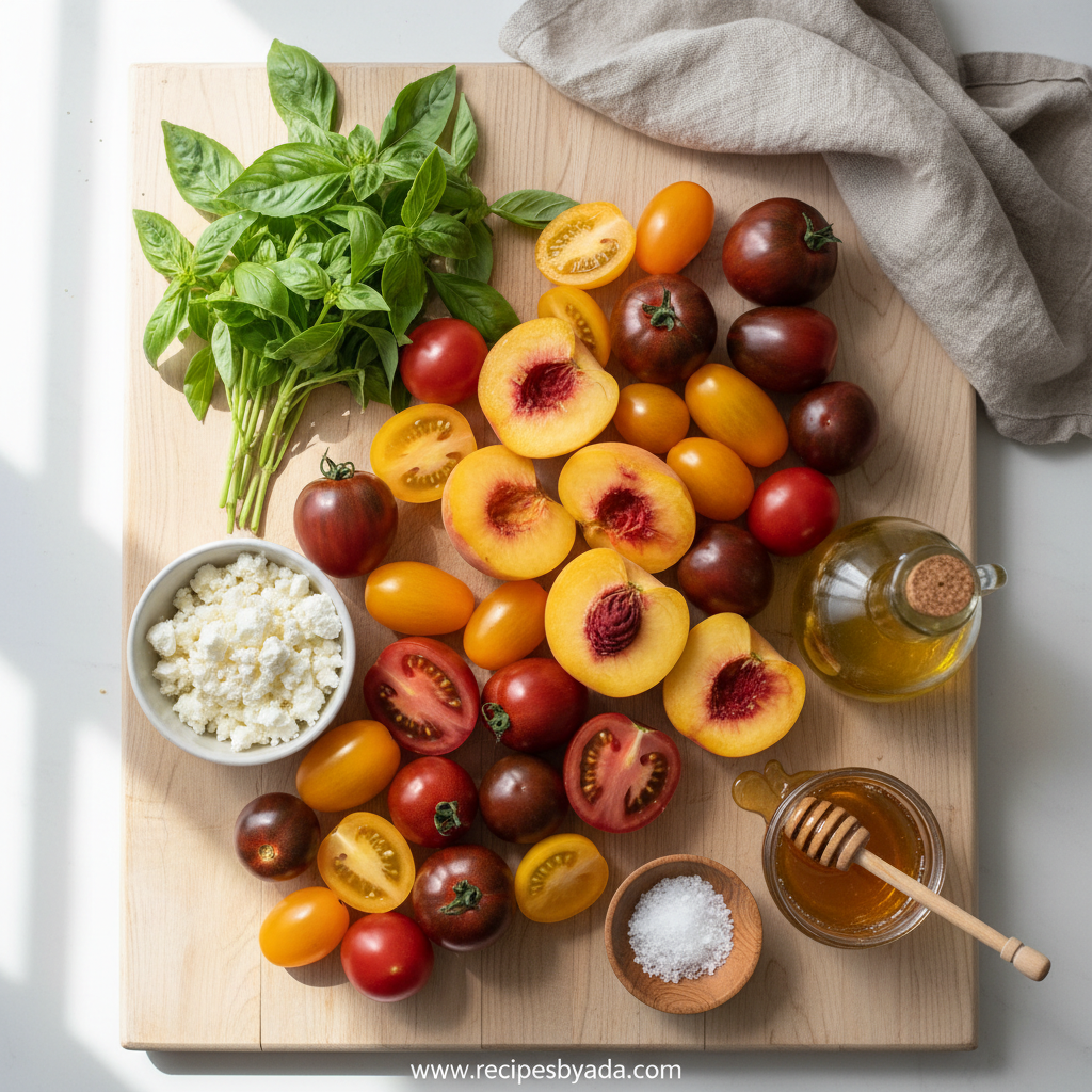 Ingredients for Peach Heirloom Tomato Salad